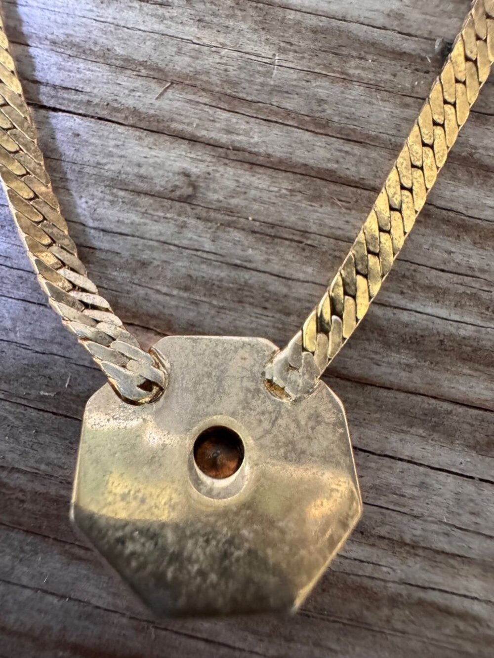 Christian Dior Gold Tone Blue Crystal Necklace Octagon Pendant 15-17” Vintage - Picture 7 of 8